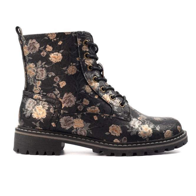 lunar Dazzle Black Floral Ankle Boot