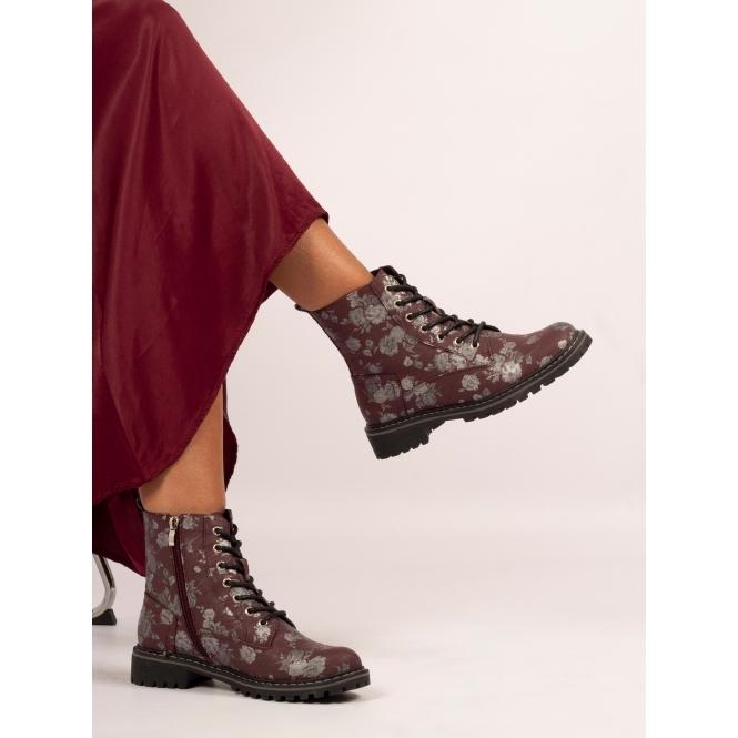 Lunar Dazzle Burgundy Floral Ankle Boot