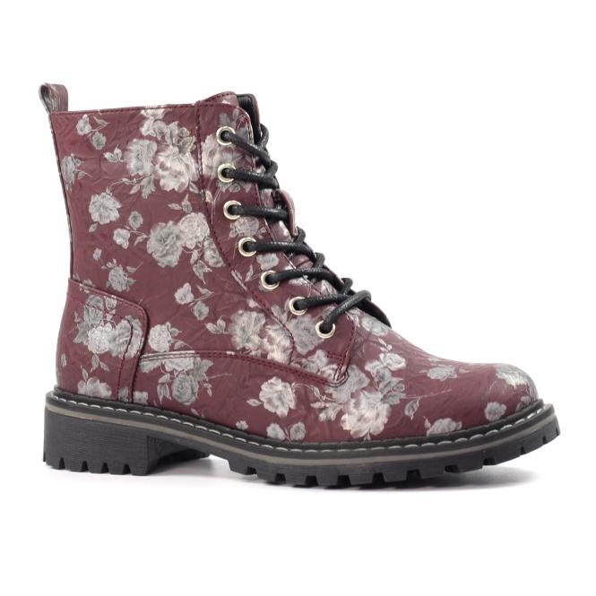 Lunar Dazzle Burgundy Floral Ankle Boot