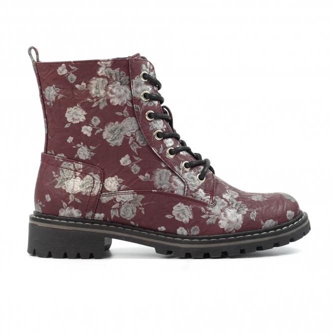 lunar Dazzle Burgundy Floral Ankle Boot