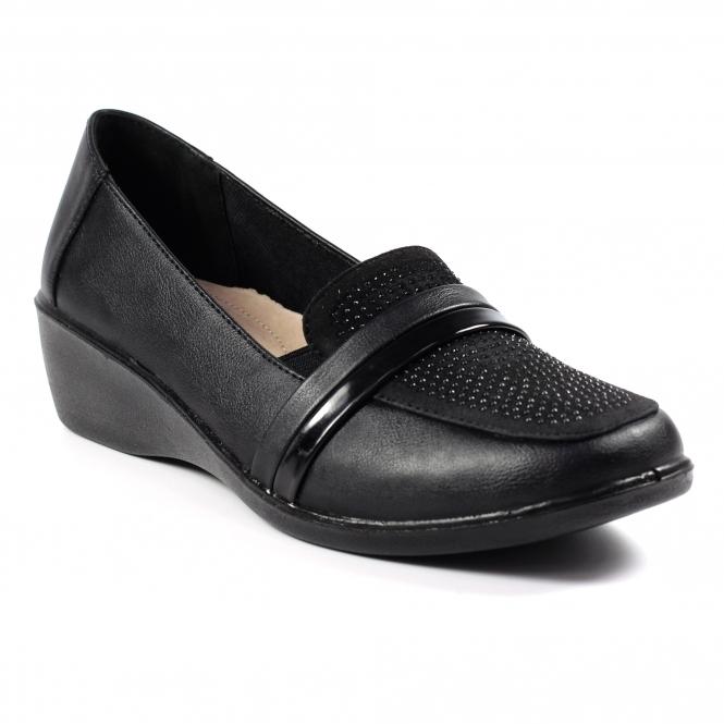 Lunar Esther Black Comfort Wedge Shoe