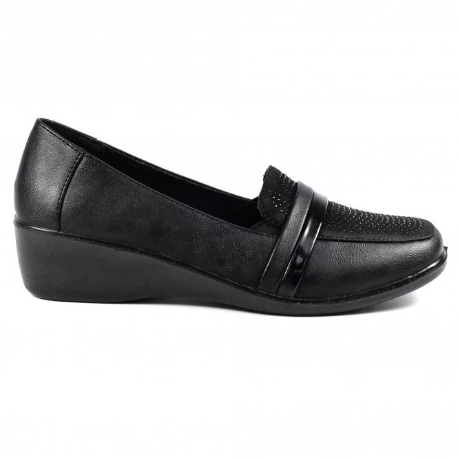 lunar Esther Black Comfort Wedge Shoe