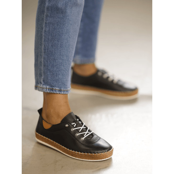 Lunar Evie Black Leather Plimsoll