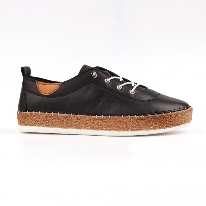 Lunar Evie Black Leather Plimsoll