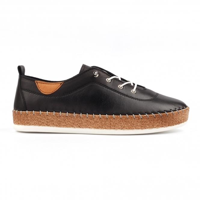 lunar Evie Black Leather Plimsoll