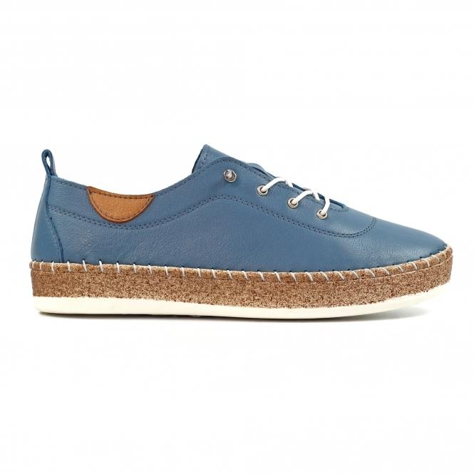 Lunar Evie Mid Blue Leather Plimsoll