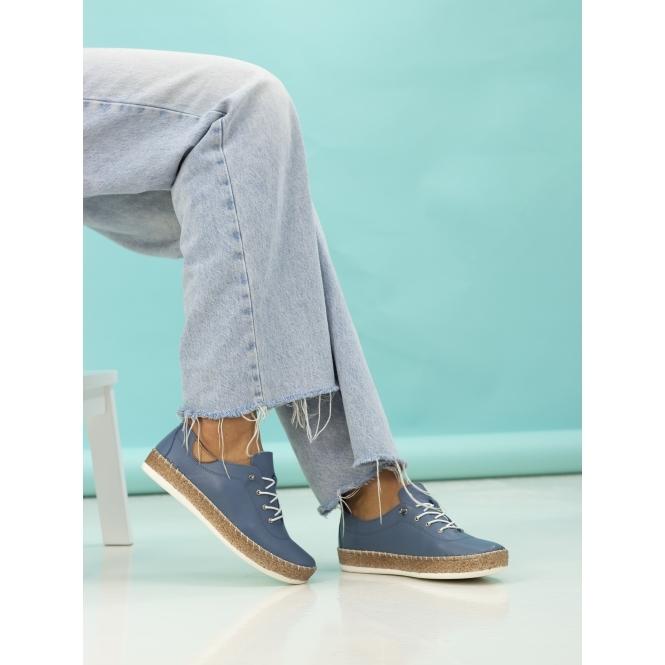 Lunar Evie Mid Blue Leather Plimsoll