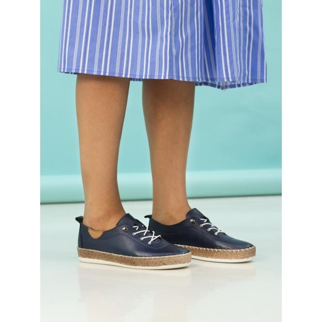 Lunar Evie Navy Leather Plimsoll