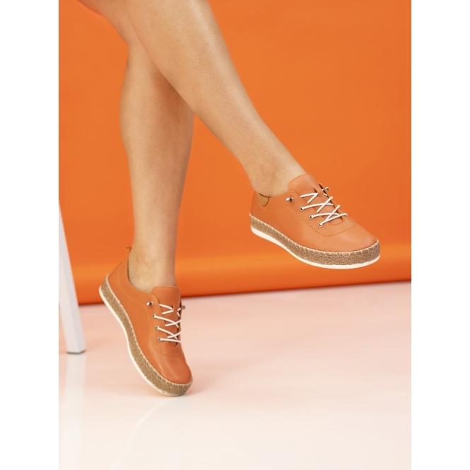 Lunar Evie Orange Leather Plimsoll