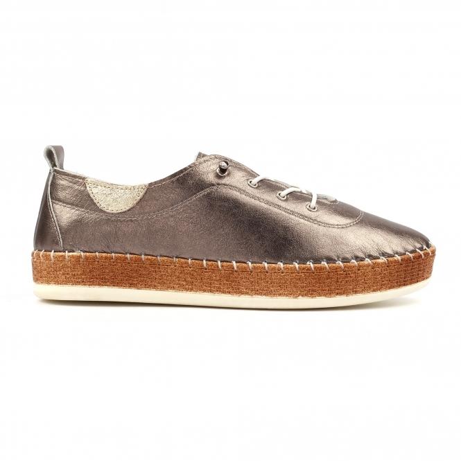 lunar Evie Pewter Leather Plimsoll