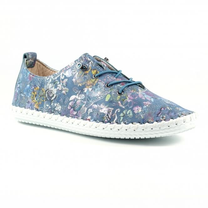 Lunar Exbury Blue Floral Leather Plimsoll