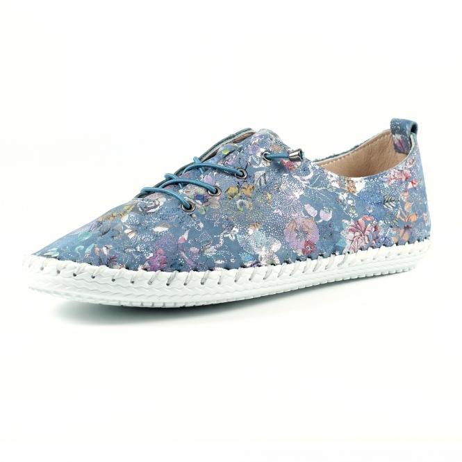 Lunar Exbury Blue Floral Leather Plimsoll