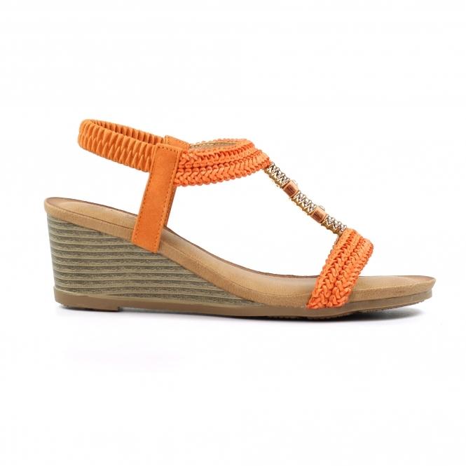 lunar Florence Orange Wedge Sandal