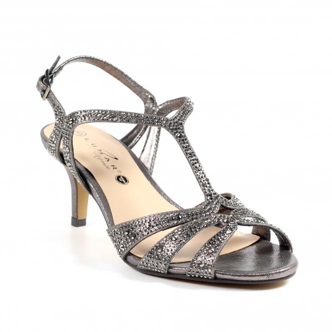 Lunar Francie Wide Fit Pewter Gemstone Sandal