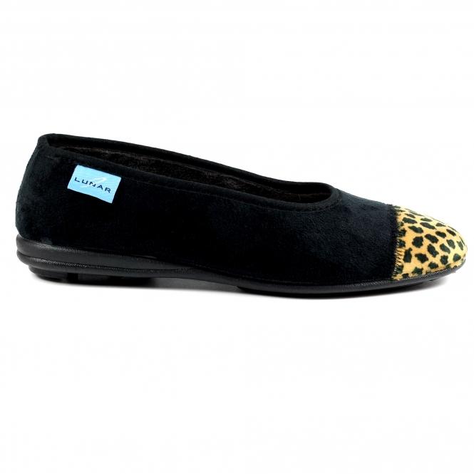 lunar Jessie Black Leopard Pump Slipper