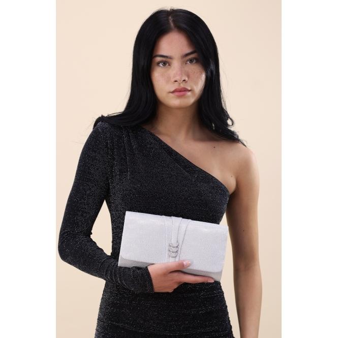 Lunar Lyla Silver Satin Clutch Bag