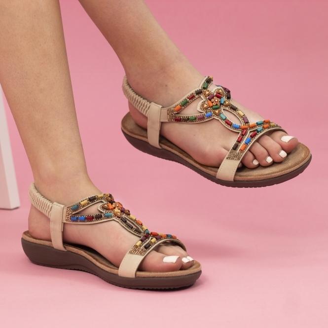 Lunar Mariella Beige Beaded Sandal