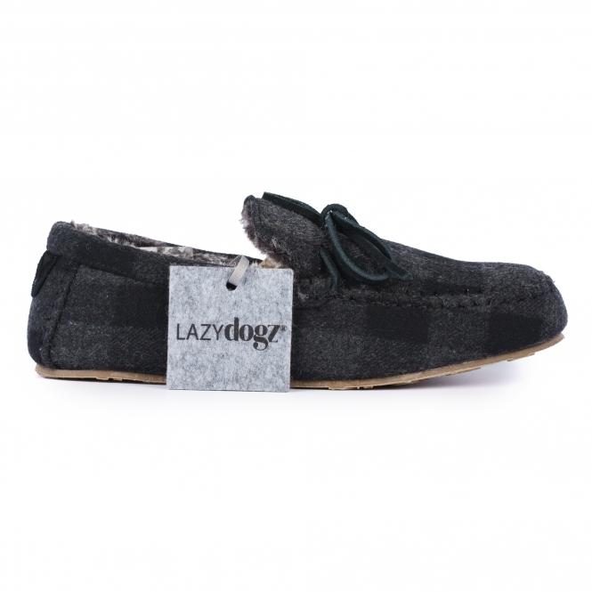 lunar Mens Lumber Check Felt Moccasin Slipper