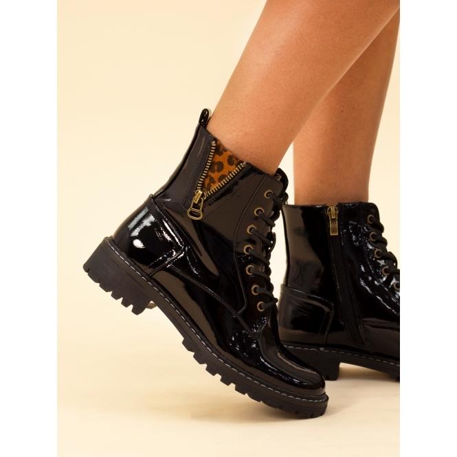 Lunar Nevada Black Patent Ankle Boot