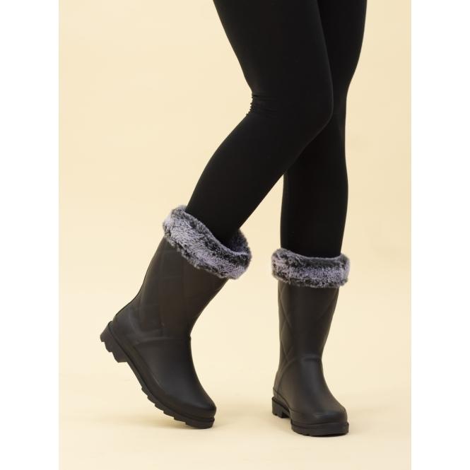 Lunar Norway Black Faux Fur-Lined Wellington