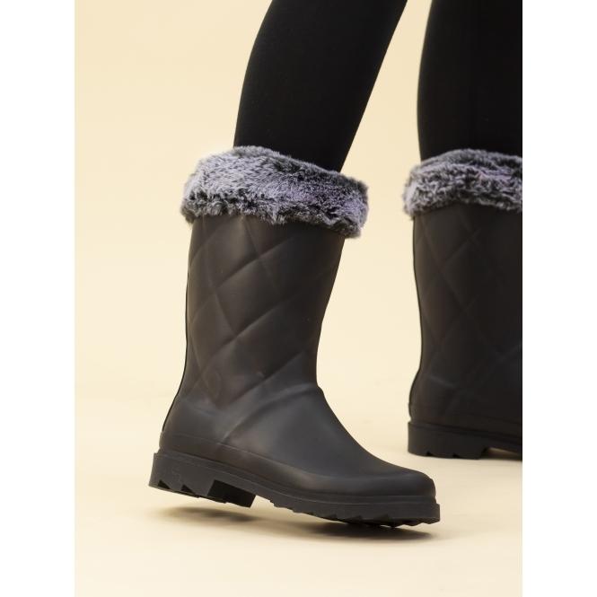 lunar Norway Black Faux Fur-Lined Wellington