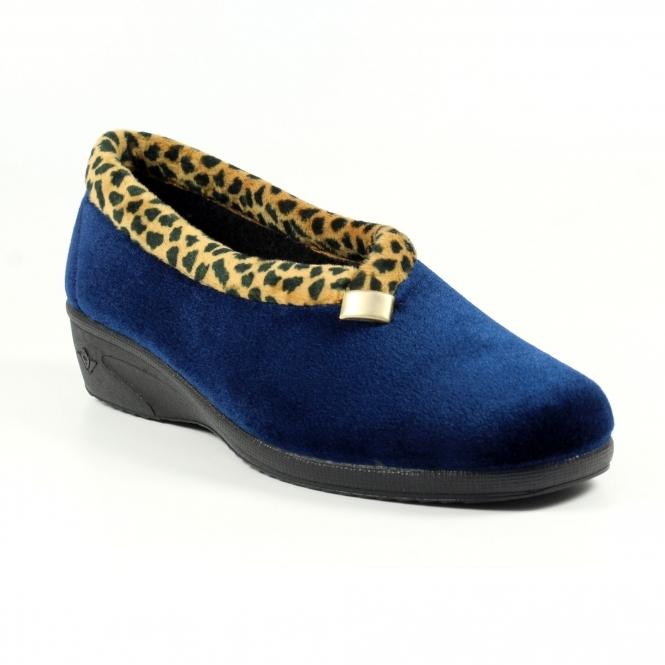Lunar Paloma Navy Leopard Trim Slipper