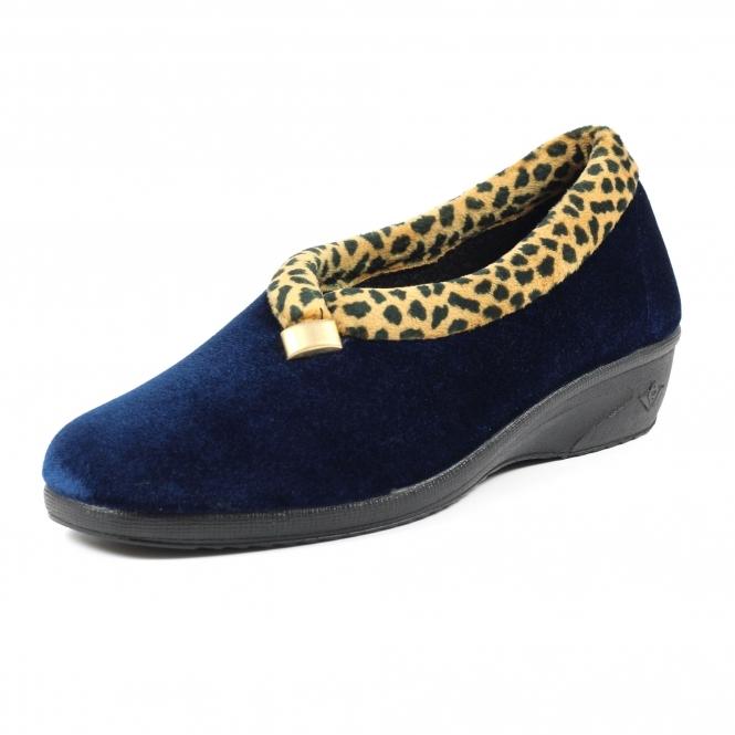 Lunar Paloma Navy Leopard Trim Slipper