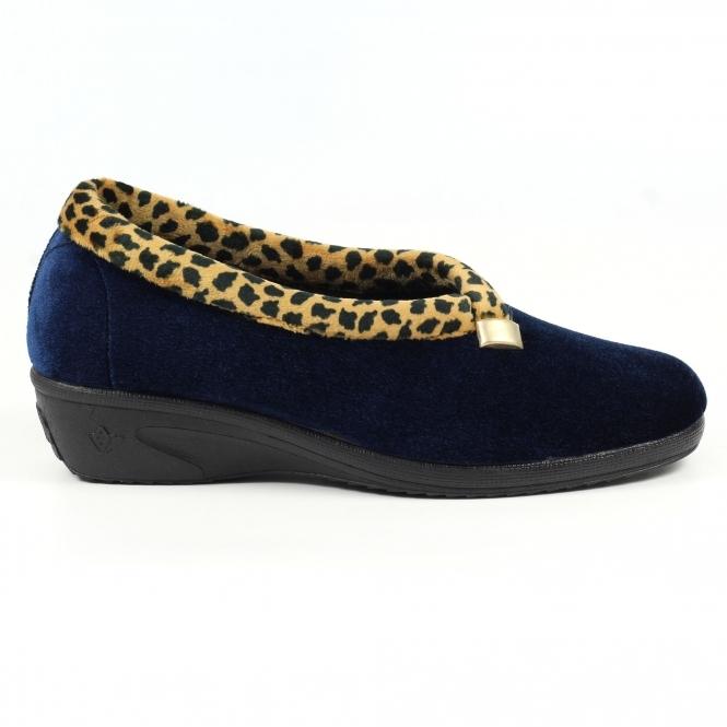 lunar Paloma Navy Leopard Trim Slipper