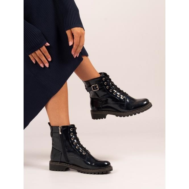 Lunar Parlour Navy Patent Ankle Boot