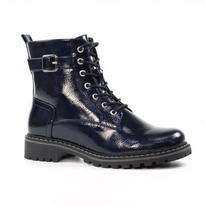 Lunar Parlour Navy Patent Ankle Boot