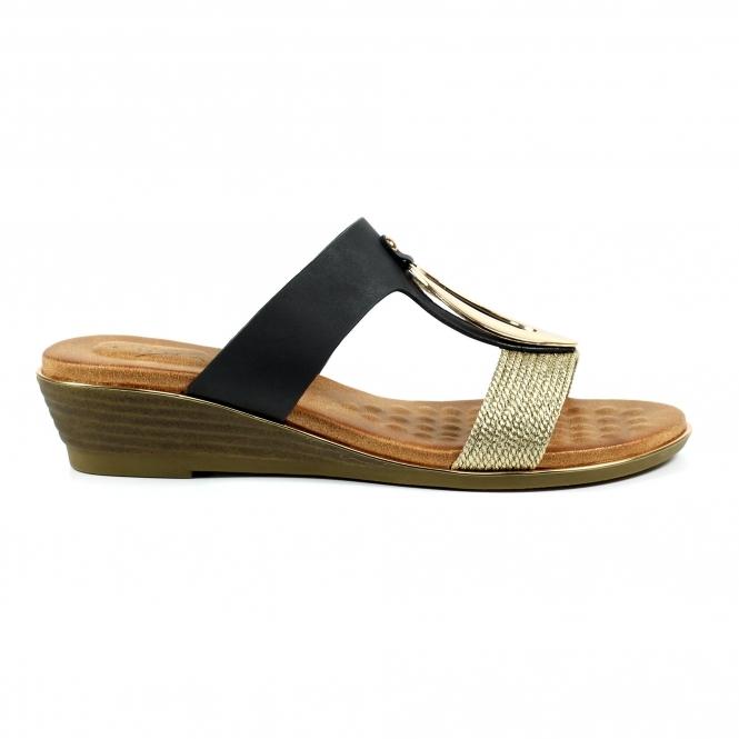 lunar Porto Black Wedge Sandal