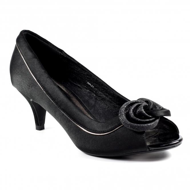 Lunar Ripley Black Satin Peep Toe