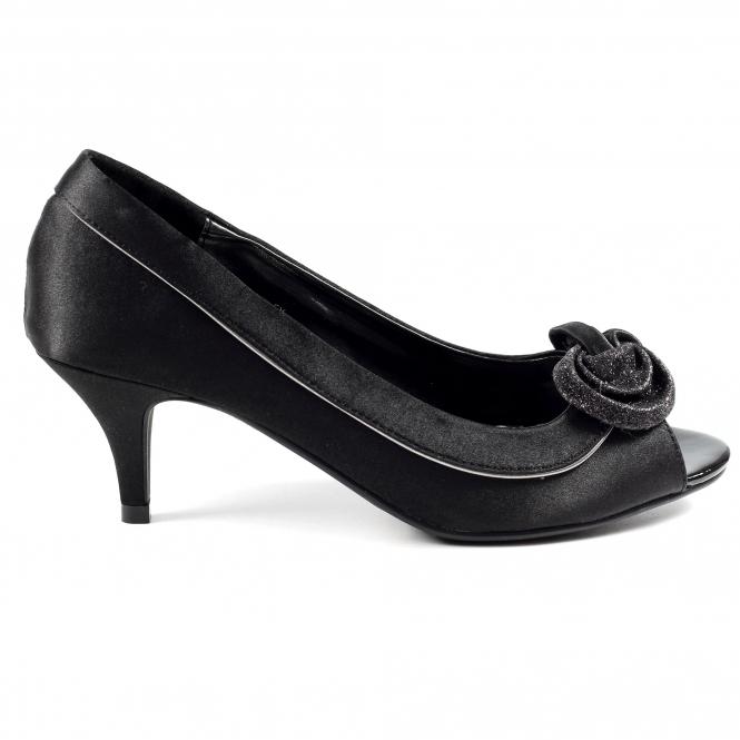 lunar Ripley Black Satin Peep Toe
