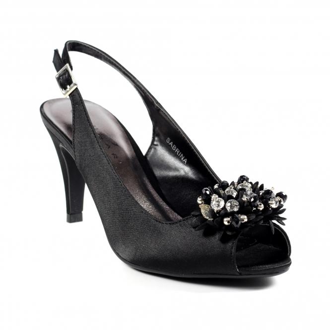 Lunar Sabrina Black Satin Slingback Court