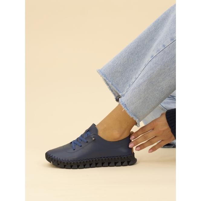 Lunar St Austell Navy And Black Leather Plimsoll