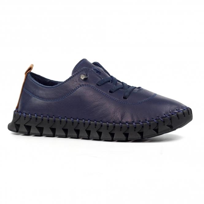 Lunar St Austell Navy And Black Leather Plimsoll