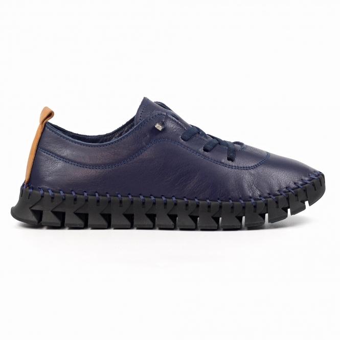 lunar St Austell Navy and Black Leather Plimsoll