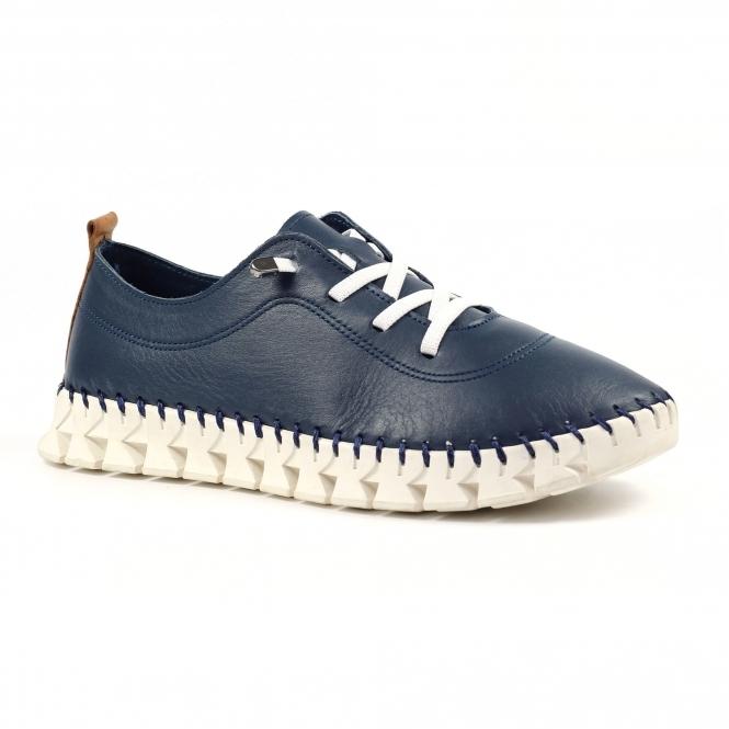 Lunar St Austell Navy Leather Plimsoll