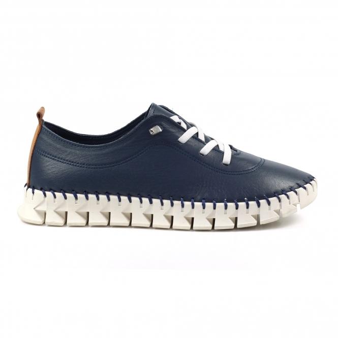 lunar St Austell Navy Leather Plimsoll