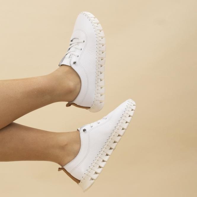 Lunar St Austell White Leather Plimsoll