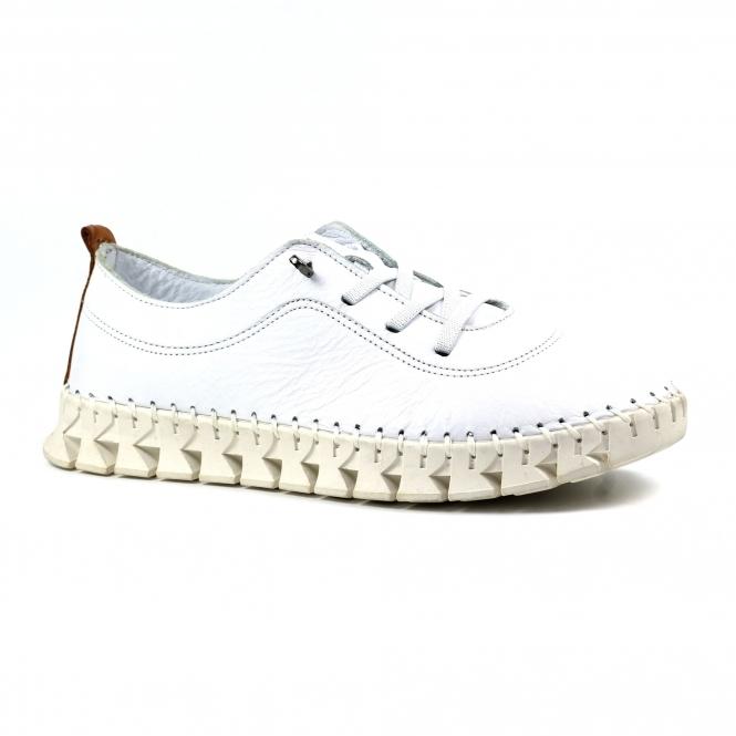 Lunar St Austell White Leather Plimsoll