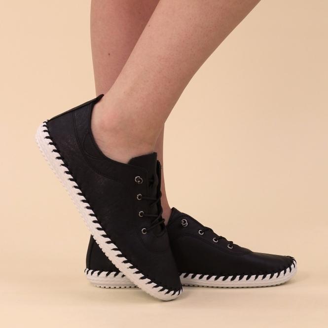 Lunar St. Ives Black Leather Plimsoll