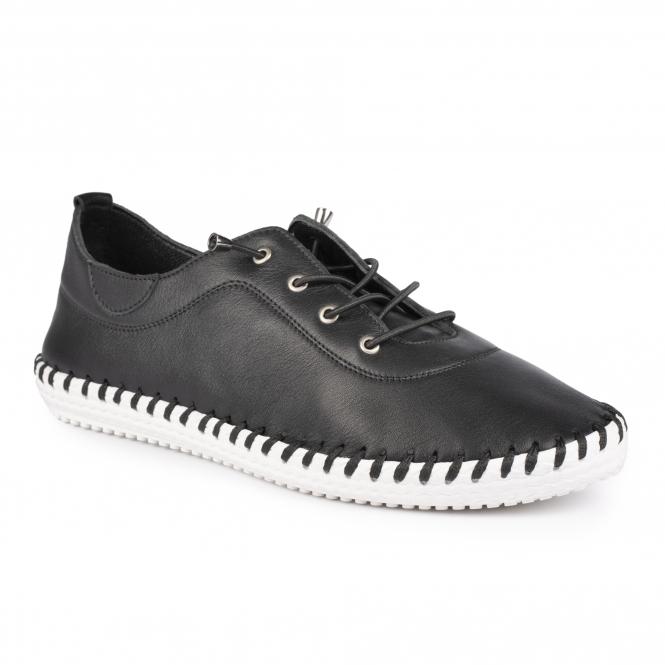 Lunar St. Ives Black Leather Plimsoll