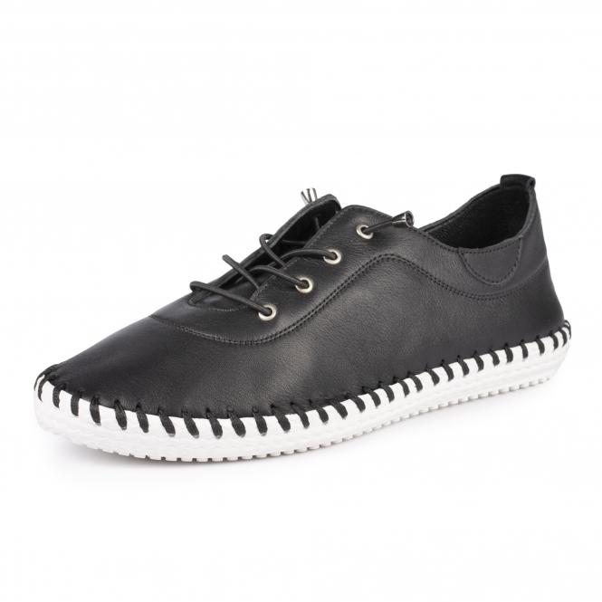Lunar St. Ives Black Leather Plimsoll
