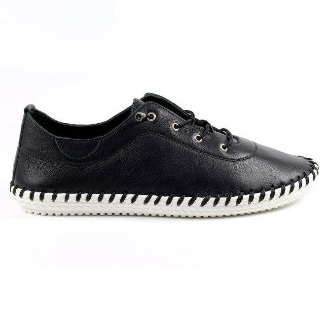 lunar St. Ives Black Leather Plimsoll
