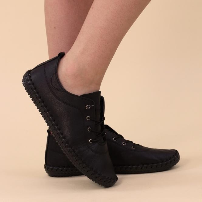 Lunar St. Ives Black Sole Leather Plimsoll