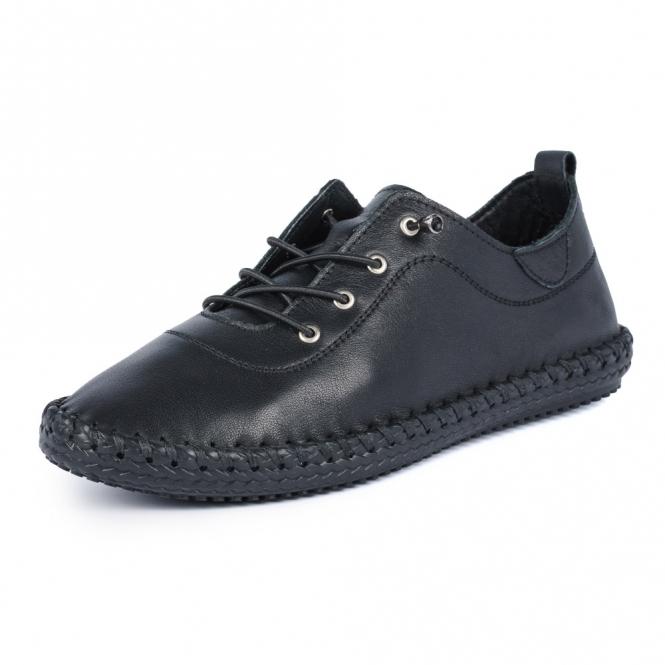 Lunar St. Ives Black Sole Leather Plimsoll