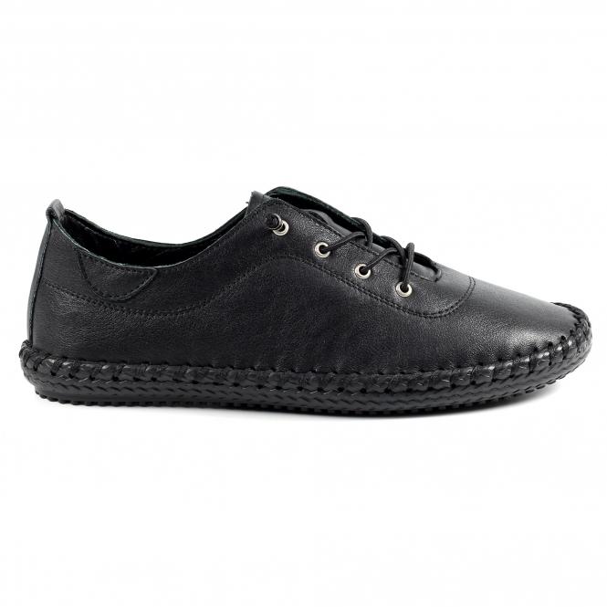 lunar St. Ives Black Sole Leather Plimsoll