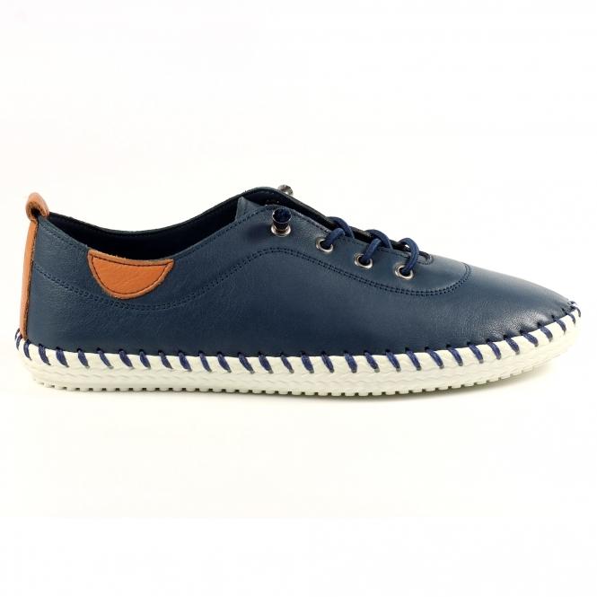 lunar St. Ives Blue Leather Plimsoll