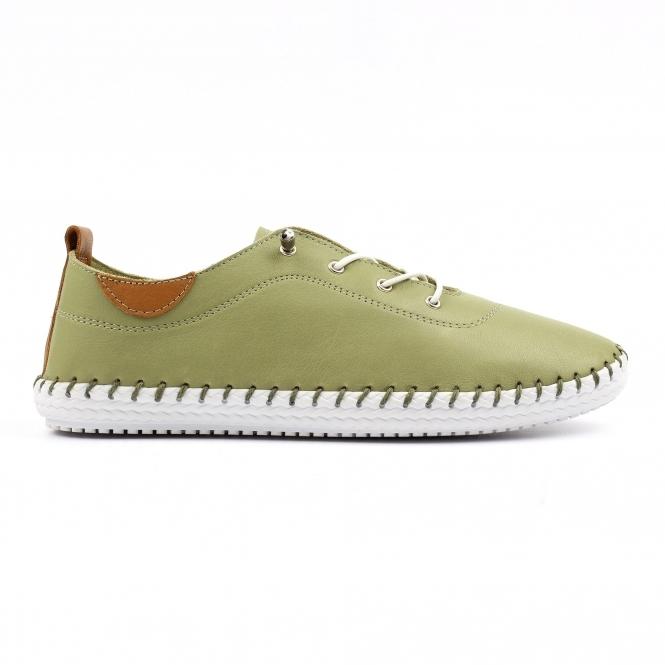 lunar St Ives Khaki Leather Plimsoll